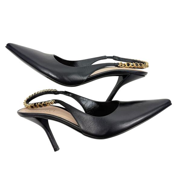 Gucci Signoria Leather Slingback Pointed Toe Pumps Shoes Black Size 37 - Picture 8 of 12